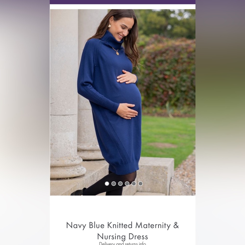 Navy Blue Knitted Maternity & Nursing Dress